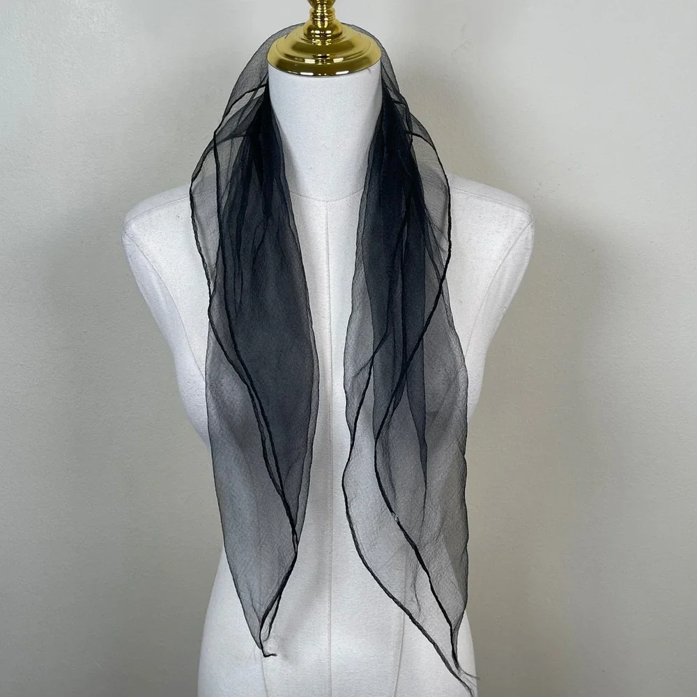 Vintage Sheer Mesh Neck Scarf Women Black Chiffon Lightweight Retro Rockabilly